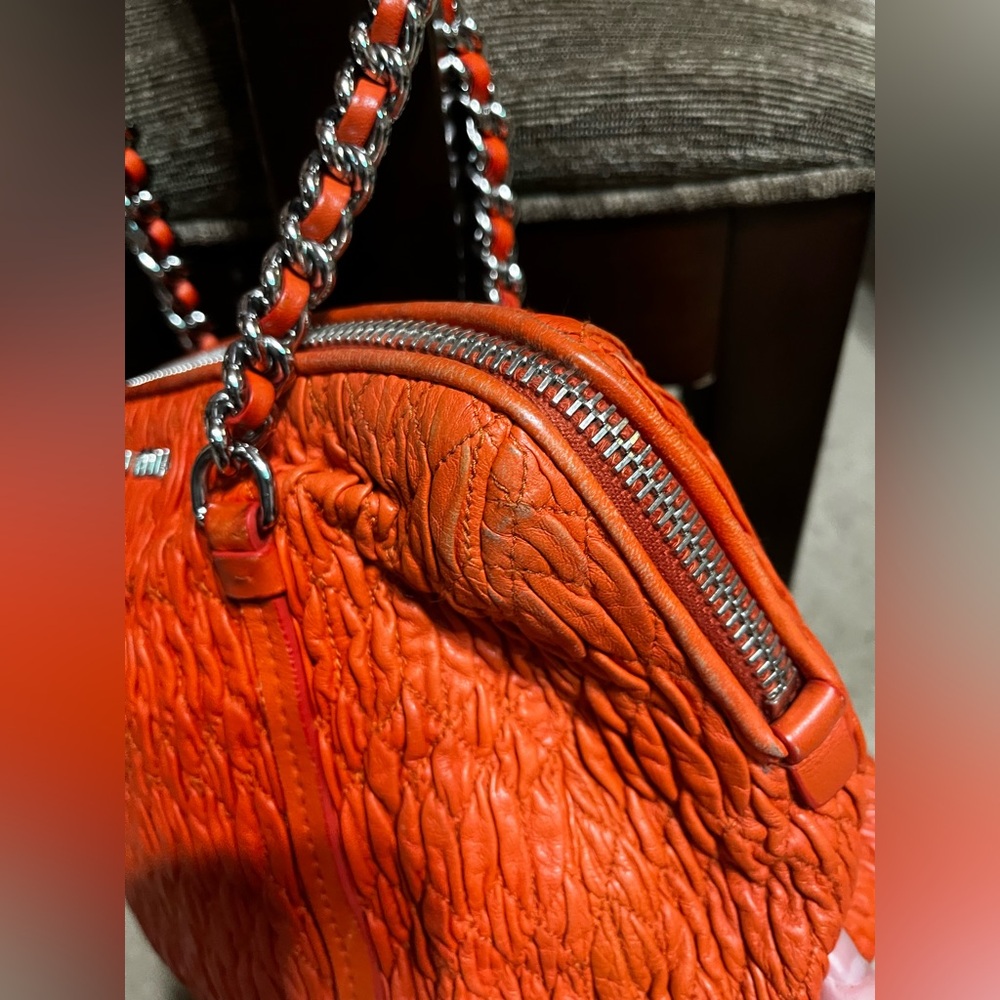 Miu Miu Orange and Silver Textured Shoulder Bag - Picture 5 of 16